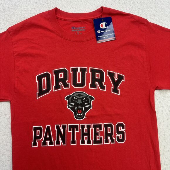 Champion Drury Panthers Shirt Mens Small S Red Black Short Sleeve NWT - Picture 3 of 12